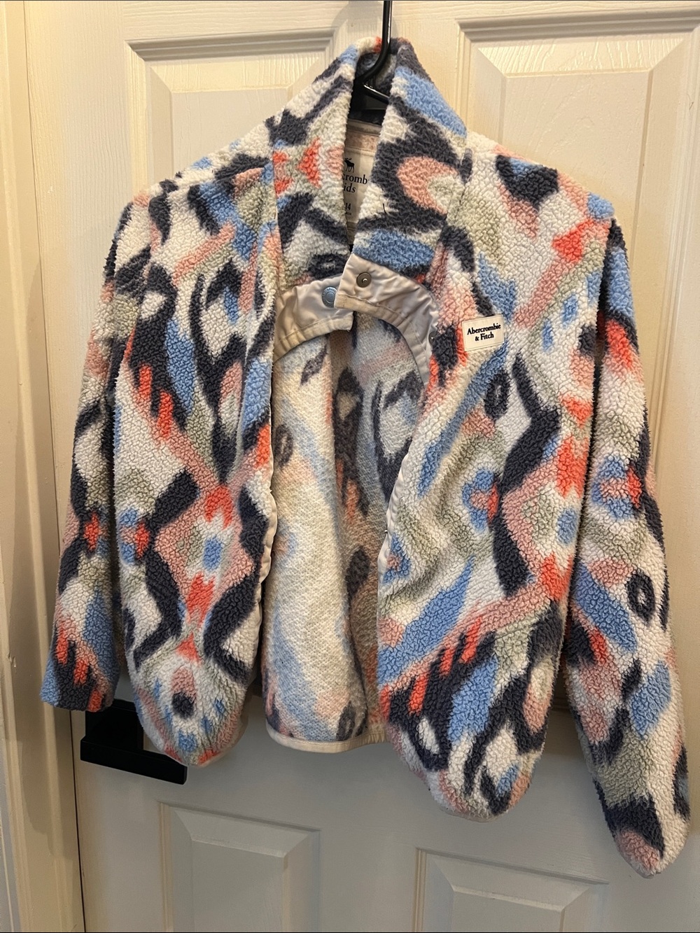 Abercrombie & Fitch Cream Sherpa Jacket with Blue, Pink & Navy Pattern